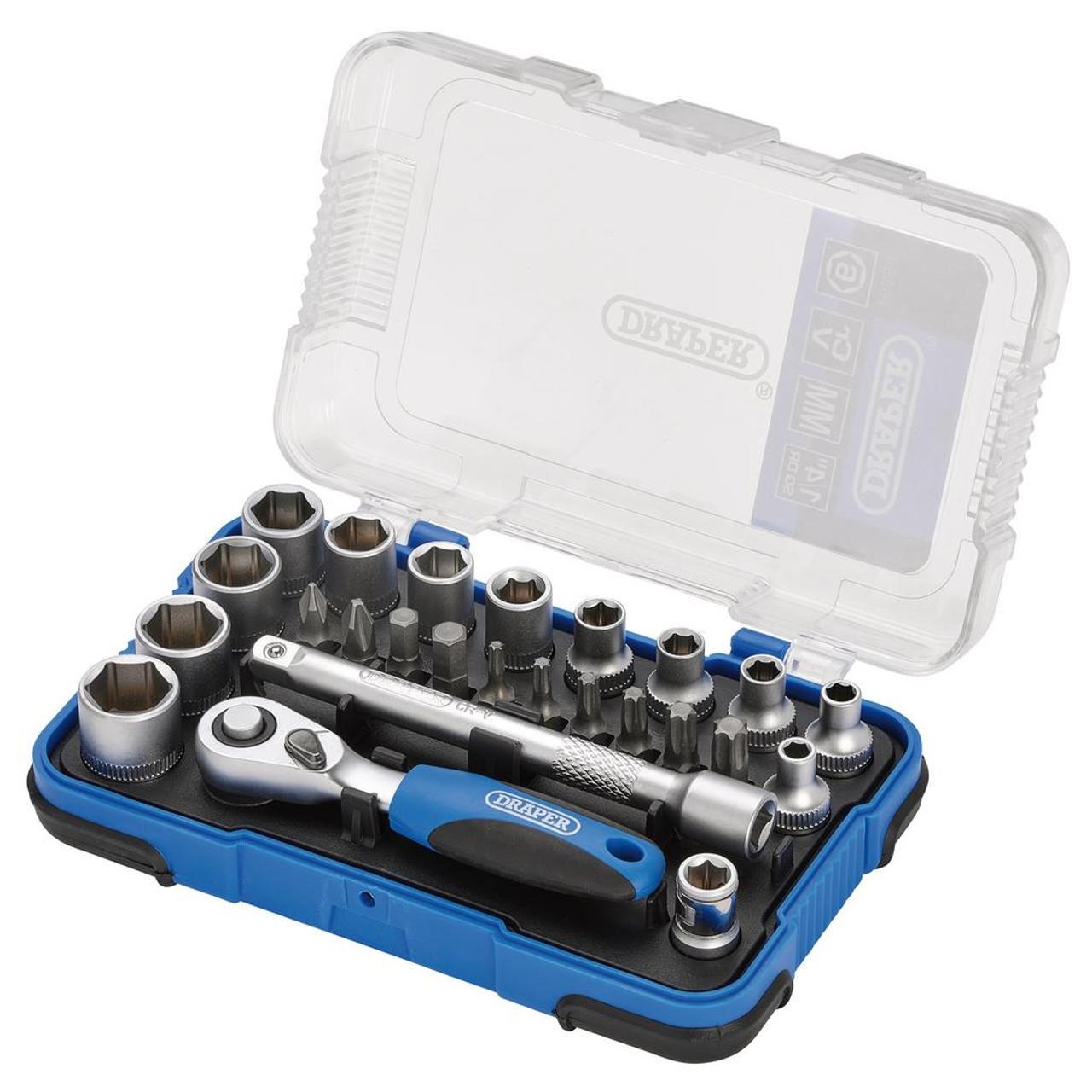 Draper Metric Socket Set 1/4" Sq Dr 25 Piece with Ratchet & Bits 16354