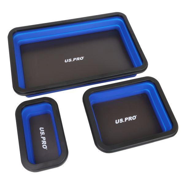 US PRO Tools Collapsible Magnetic Parts Tray Set of 3 Blue 6892