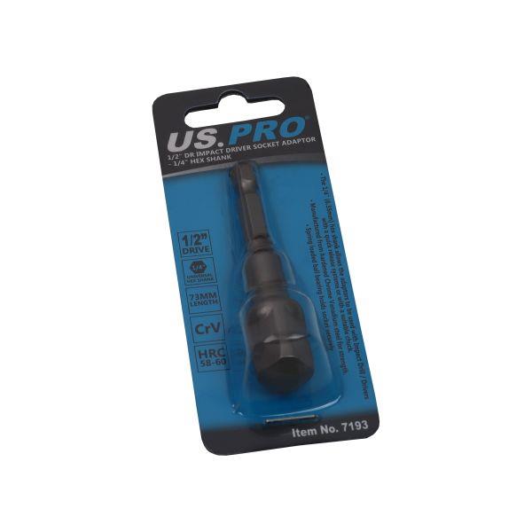 US PRO Tools US PRO 1/2" DR Impact Driver Socket Adaptor - 1/4" Hex Shank 7193