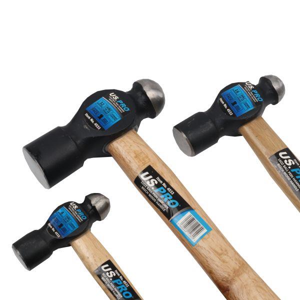 US PRO Tools Set of 3 Ball Pein Hammers - Beech Wood Handle 4533
