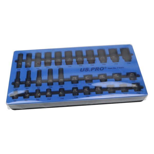 US PRO Tools 32pc 3/8" Dr 6pt Deep & Shallow Impact Socket Set 7-22mm 7595