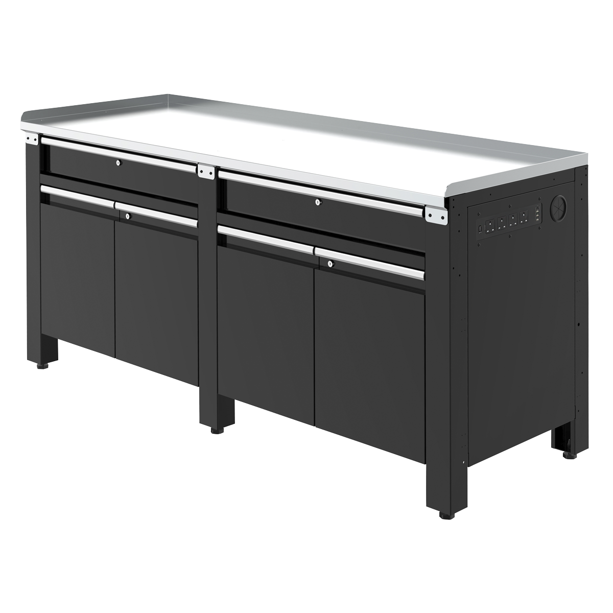 Sealey Premier Heavy-Duty Workbench with Galvanized Steel Worktop, 2 Drawers, 2 Cupboards & Power Strip 2m AP5020GS