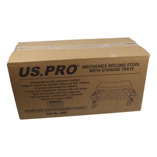 US PRO Tools Mechanics Rolling Stool with Storage Trays Drawer Steel Frame 5063
