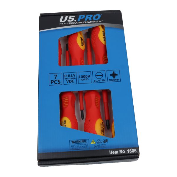US PRO 7pc VDE Insulated Electricians Screwdriver Set 1606