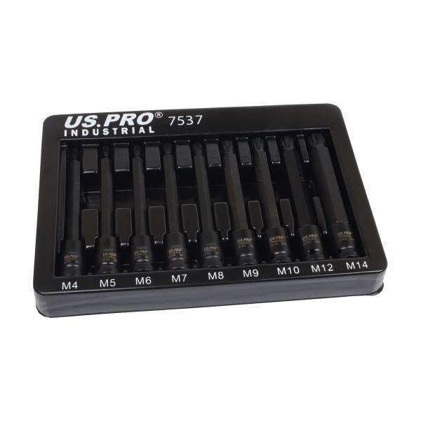 US PRO INDUSTRIAL 9pc 3/8" Dr Extra Long Impact Spline Bit Socket Set M4 - M14 7537