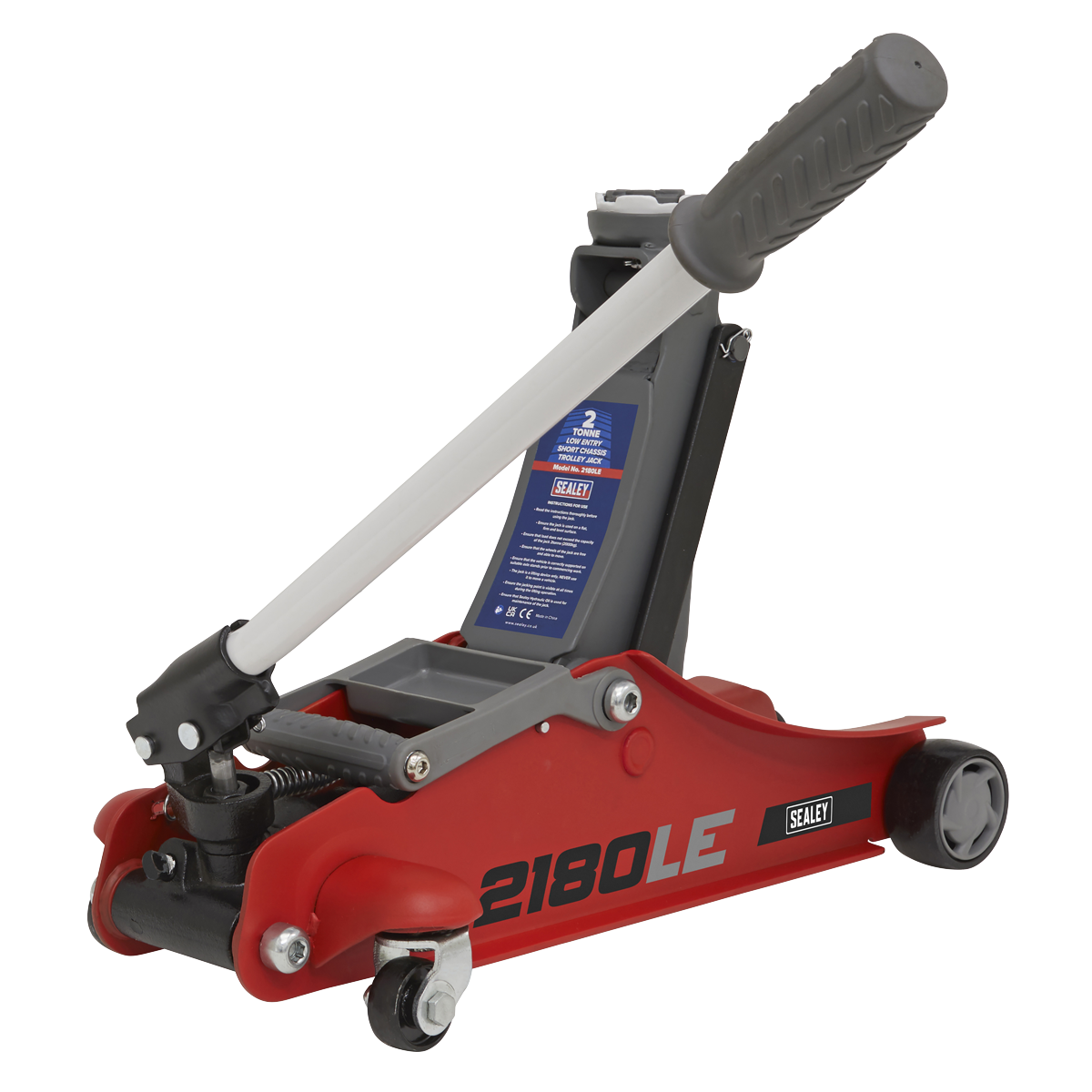 Sealey 180° Handle Low Profile Short Chassis Trolley Jack 2 Tonne - Red 2180LE