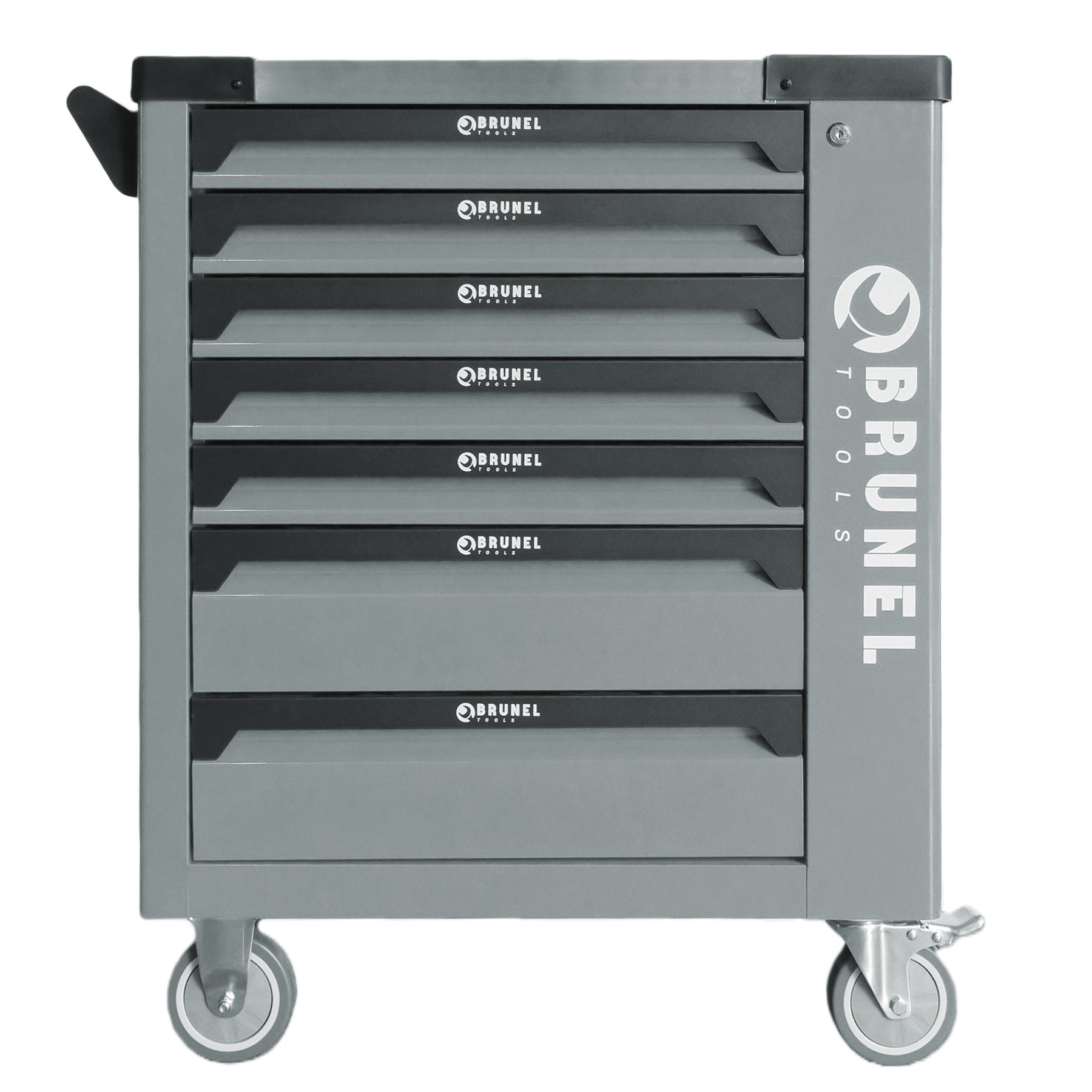 BRUNEL Tools 7 Drawer Caster Mounted Roller Tool Chest Cabinet with 6 Fully Stocked Drawers - 249 Pieces - Grey
