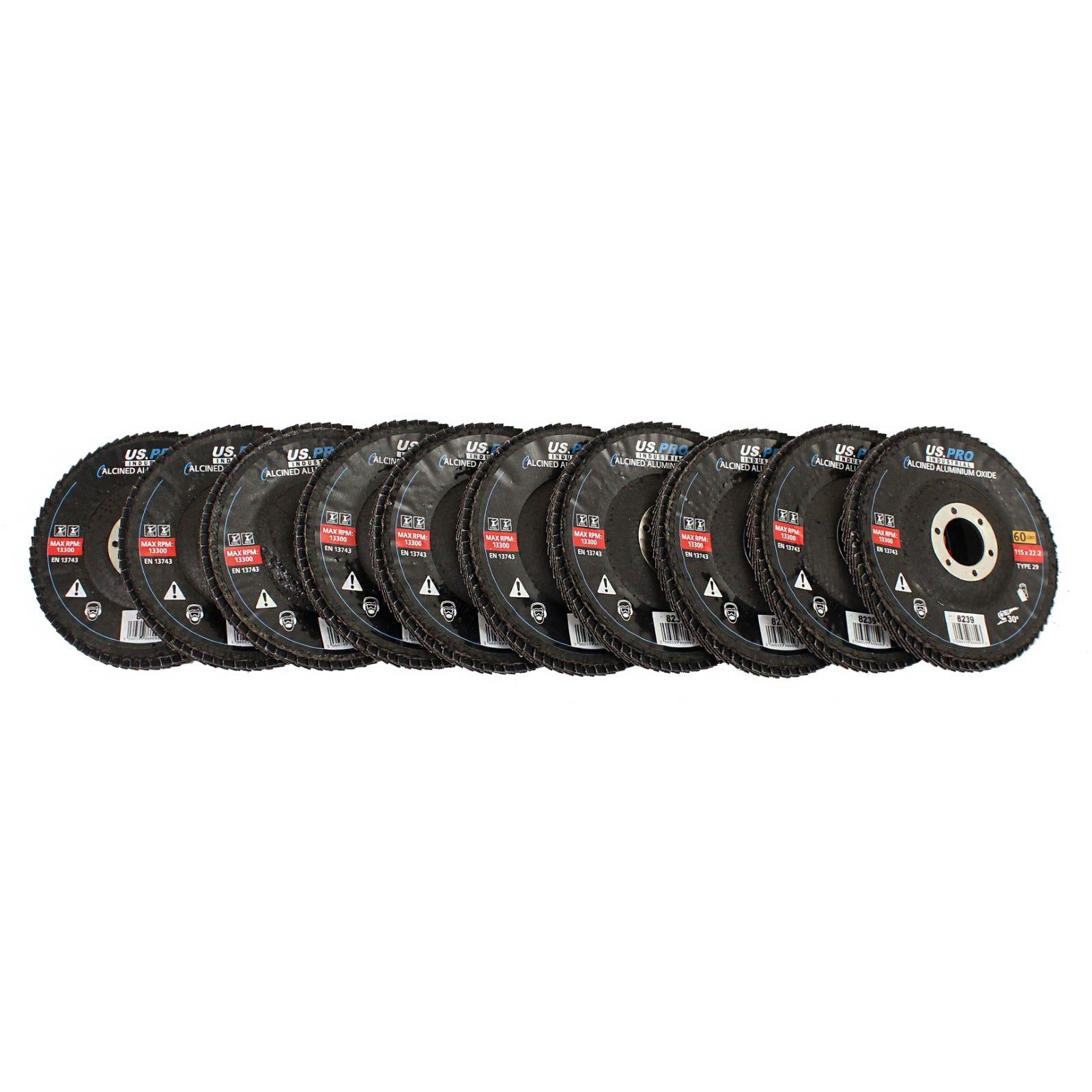 US PRO Industrial Pack 10 Flap Discs 115mm 60 Grit Calcined 8239