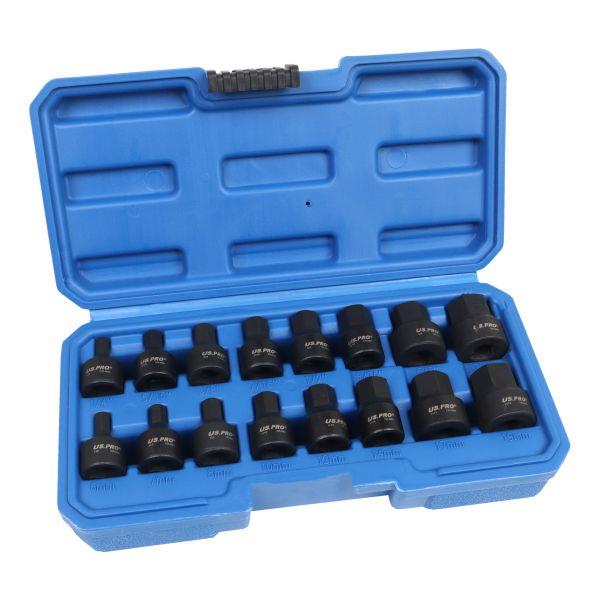 US PRO Tools 16pc 3/8" Dr Stubby Impact Sae/Metric Hex Bit Sockets 7560