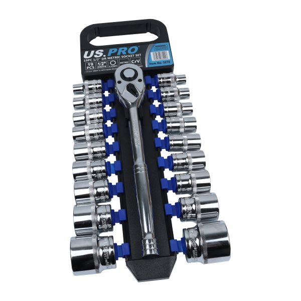US PRO Tools 19pc 1/2" dr Metric Socket Set, Sockets, Ratchet 8 to 32mm 3270