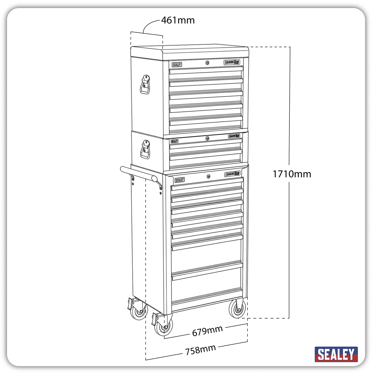 Sealey Superline PRO® Tool Chest Combination 14 Drawer with 447pc Tool Kit - Black SPTCOMBO3B