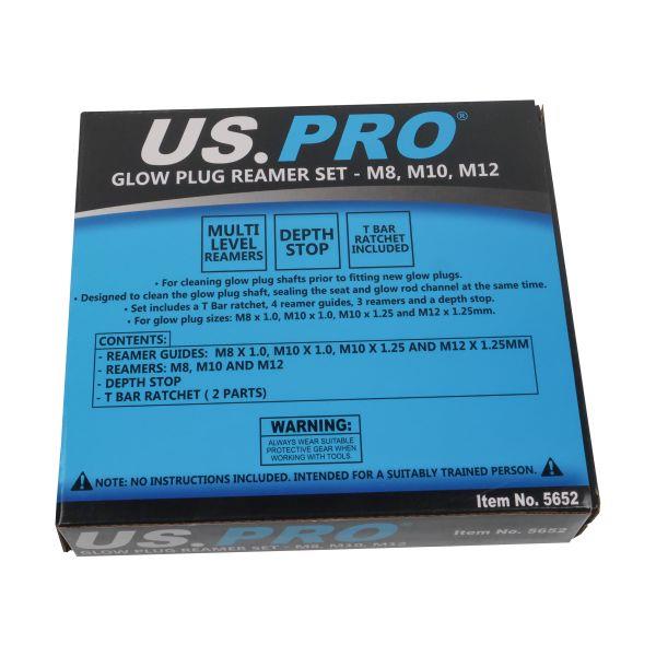 US PRO Tools Glow Plug Thread Reamer Set M8 M10 M12 T-Bar Ratchet 5652