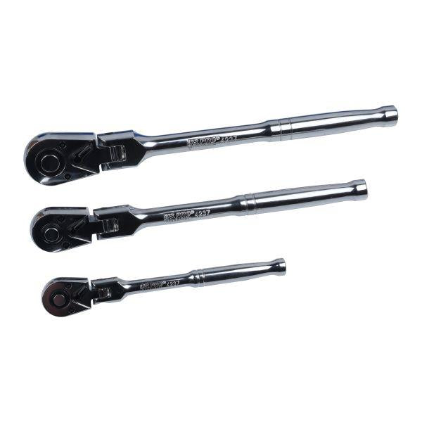 US PRO INDUSTRIAL 3pc Flexi Head Ratchet Set 1/4" 3/8" 1/2" Dr 4237