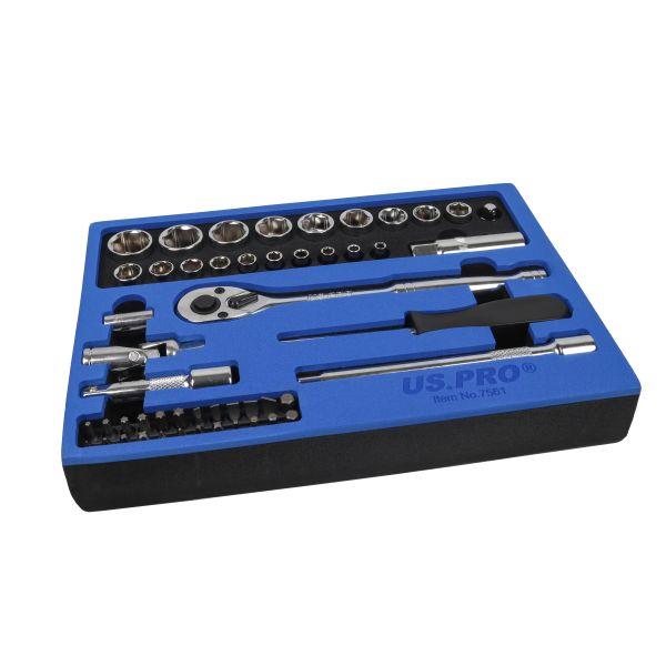 US PRO Tools 52pc Socket Set 1/4" 3/8" DR Metric 4 -19mm 6 Point in EVA Foam 7561