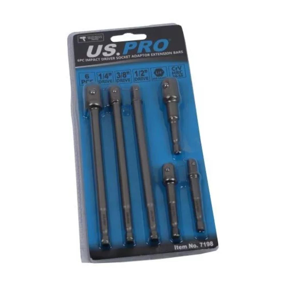 US PRO Impact Bit Socket Adapter Driver 6pc Set Extension 1/4 3/8 & 1/2" - 7198