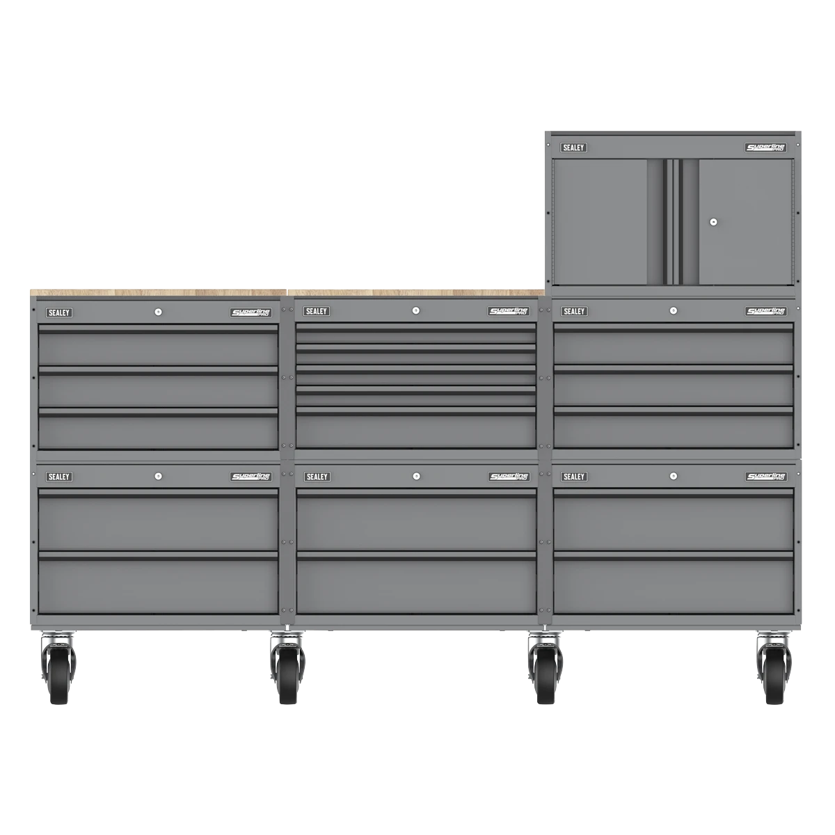 Sealey Superline PRO® Connect Modular Storage System with Rubber Wood Worktop 2.03m APMSCCOMBO3