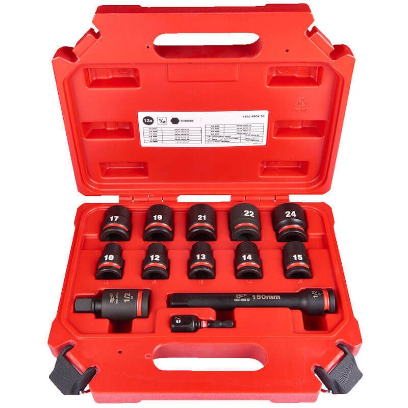 Milwaukee 13 Piece ShockWave Impact Duty 1/2" Drive Impact Socket Set 10 - 24mm 4932480456