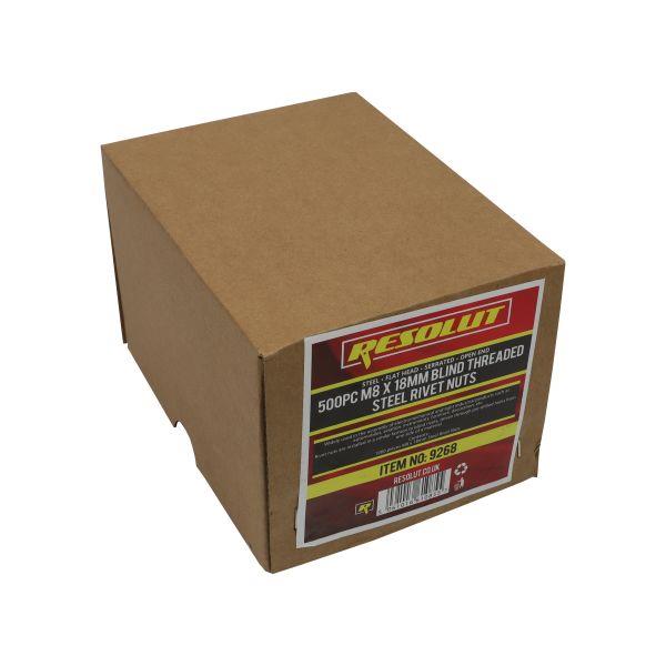RESOLUT Box Of 500 - M8 X 18MM Blind Threaded Steel Rivet Nuts 9268