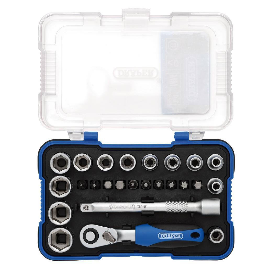 Draper Metric Socket Set 1/4" Sq Dr 25 Piece with Ratchet & Bits 16354