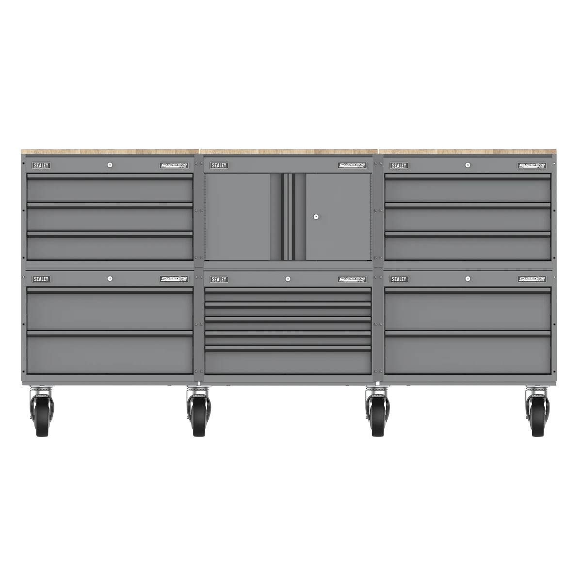 Sealey Superline PRO® Connect Modular Storage System with Rubber Wood Worktop 2.03m APMSCCOMBO4