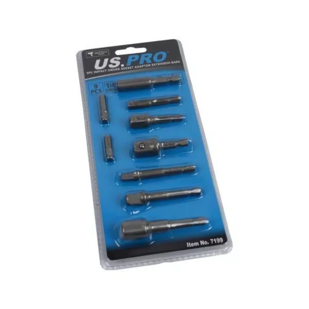 US PRO 9pc Impact Driver Socket Adaptor Set 1/4" 3/8" 1/2" - 1/4" Hex DR 7199