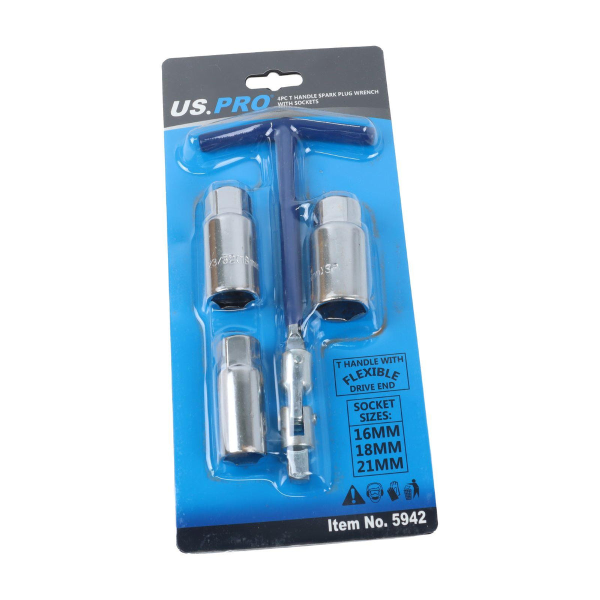 US PRO Tools 4PC T Handle Spark Plug Wrench With Sockets 16mm 18mm 21mm 5942