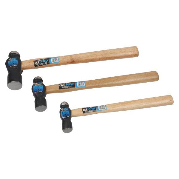 US PRO Tools Set of 3 Ball Pein Hammers - Beech Wood Handle 4533