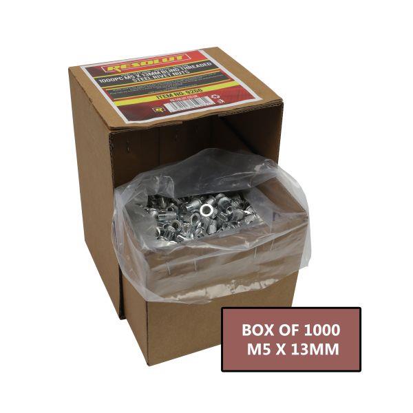 RESOLUT Box Of 1000 - M5 X 13MM Blind Threaded Steel Rivet Nuts 9266