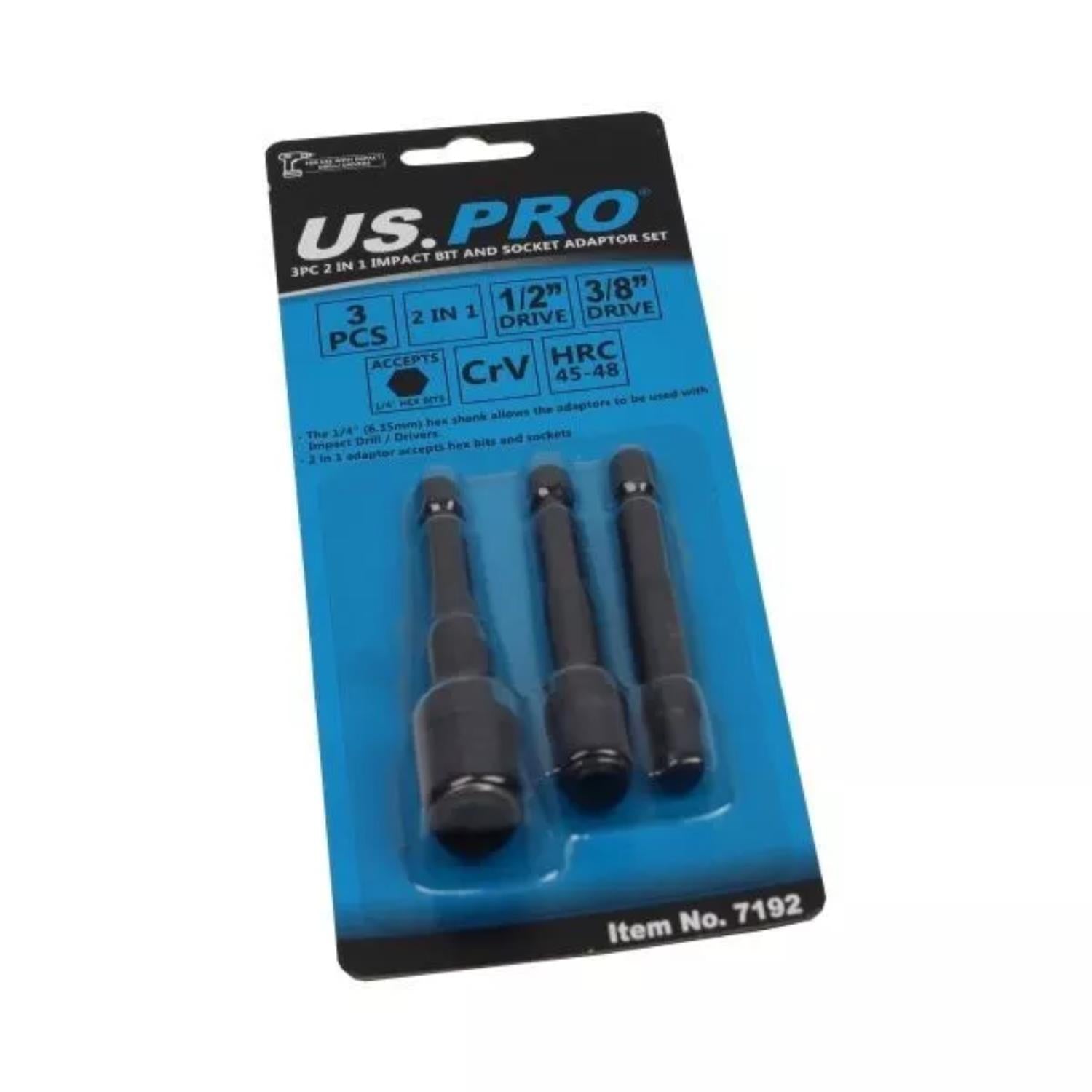 US PRO Tools 2 In 1 Impact Bit and Socket Adaptor - 3pc Set 7192