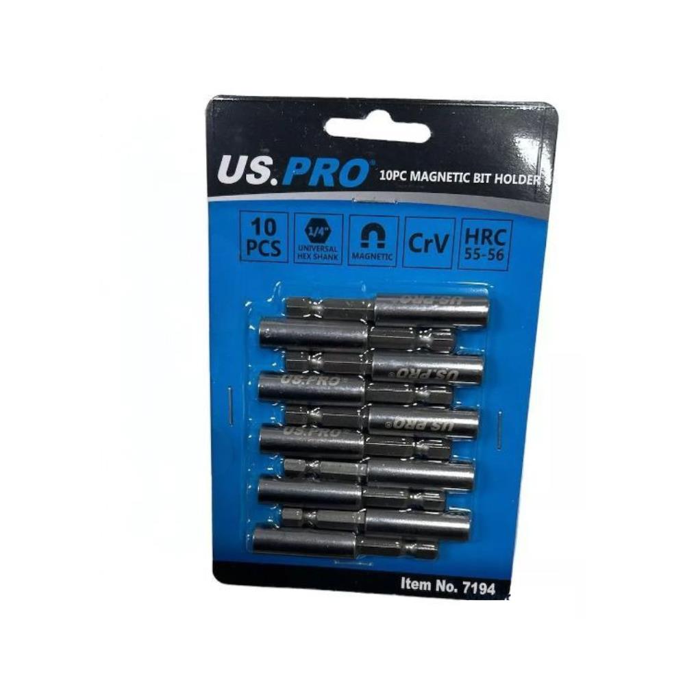 US PRO Tools 10PC Magnetic Bit Holder 60MM - 1/4" Hex Shank 7194
