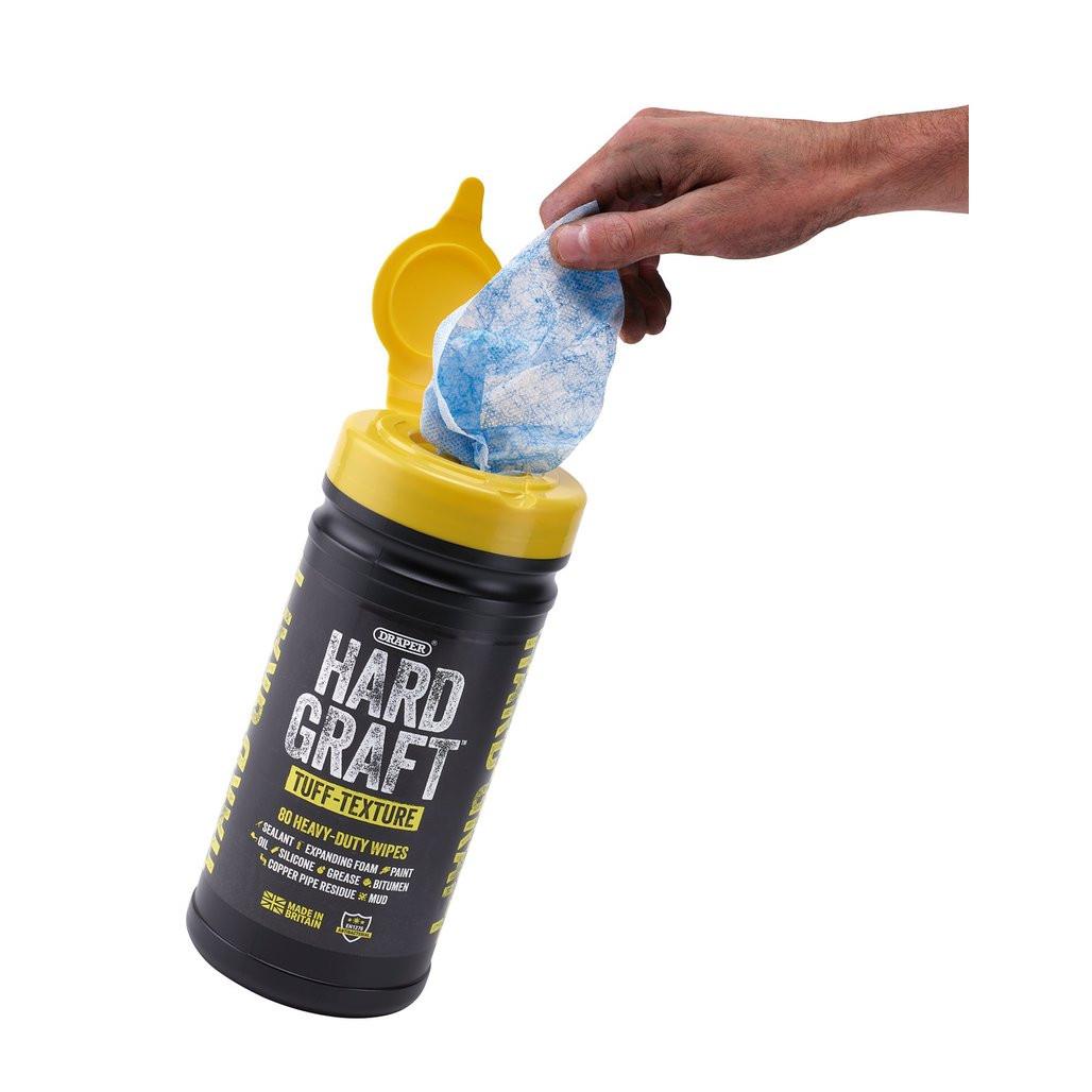 Draper Hard Graft Multipurpose Tuff-Texture Cleaning Wipes Tub of 80 Heavy Duty 12436