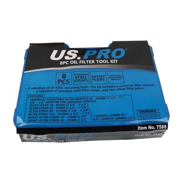 US PRO Tools 8pc Oil / Fuel Filter Removal Wrench Set Adjustable Pliers Straps 7588