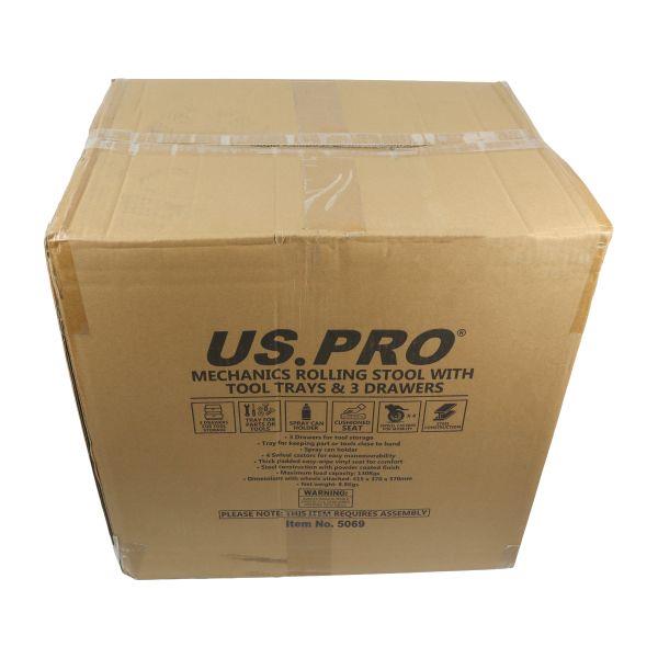 US PRO Tools Rolling Workshop Stool 3 Drawer Tool Storage Tray Spray Can Holder 5069