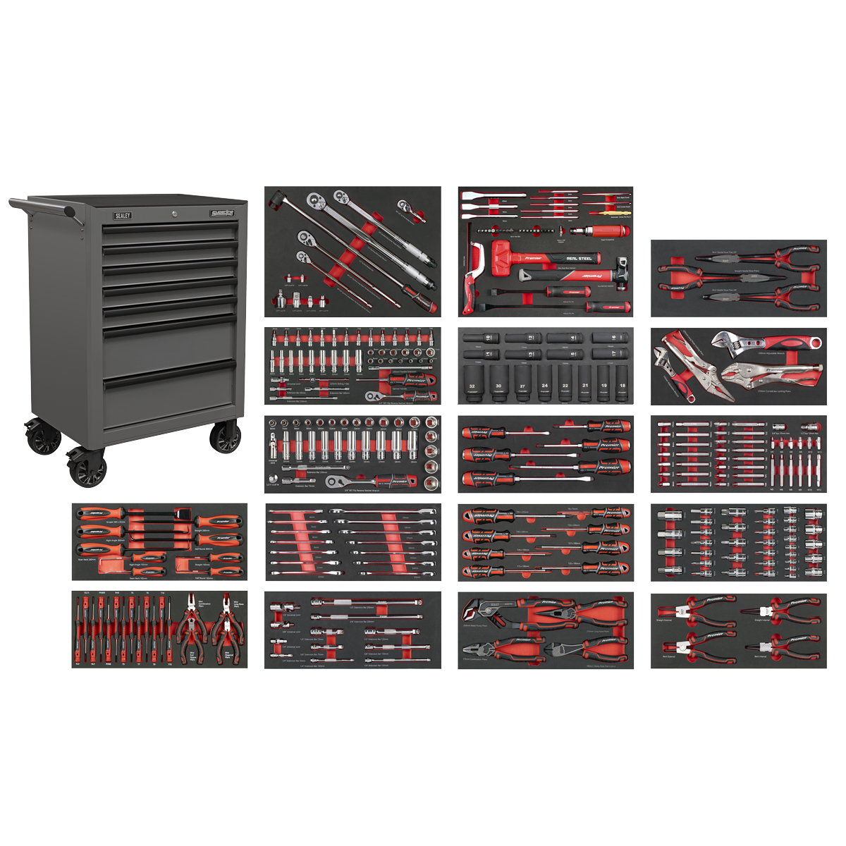 Sealey Superline PRO® Rollcab 7 Drawer with 305pc Tool Kit - Grey SPTCOMBO4G