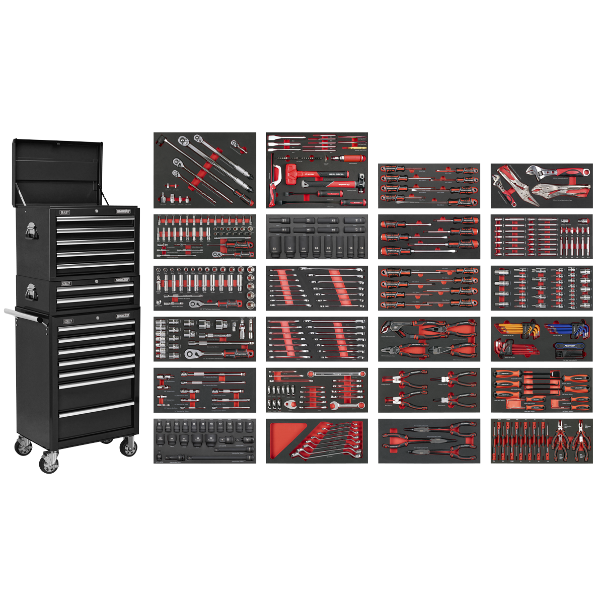 Sealey Superline PRO® Tool Chest Combination 14 Drawer with 447pc Tool Kit - Black SPTCOMBO3B