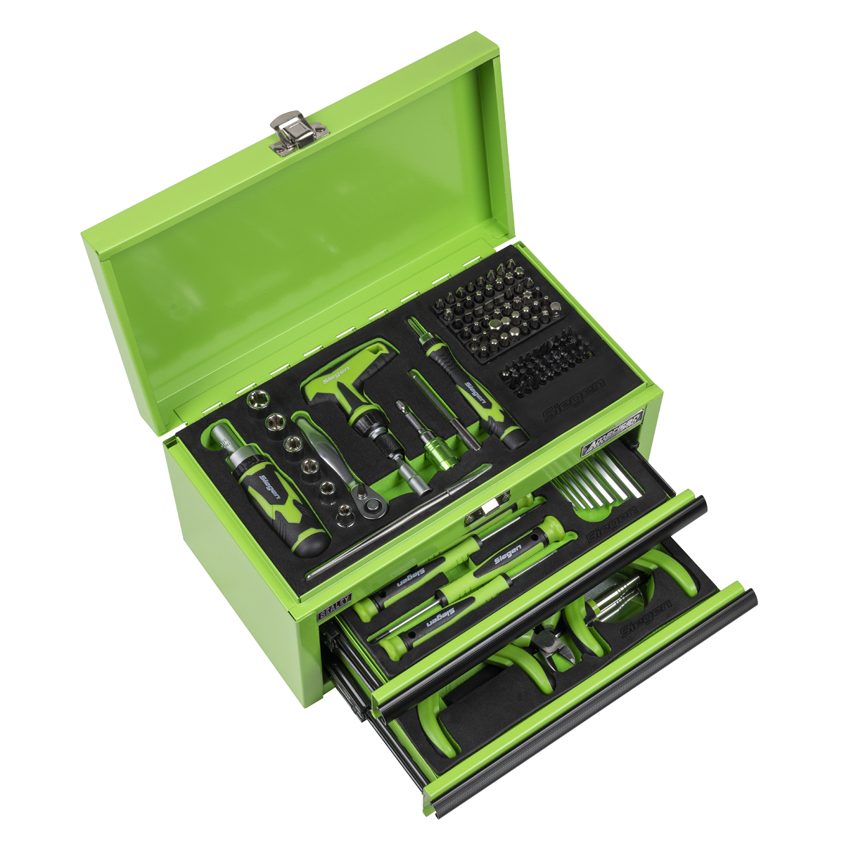 Sealey American Pro® Mini Toolbox 2 Drawer with 111pc Siegen Tool Kit - Green S01346