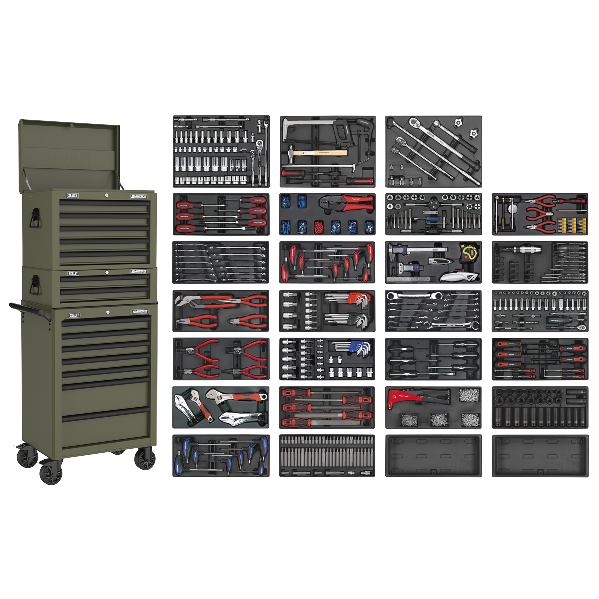 Sealey Superline PRO® Tool Chest Combination 14 Drawer with 1179pc Tool Kit - Khaki SPTKCOMBO1