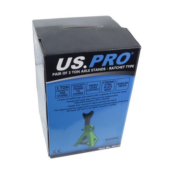 US PRO Tools Pair of 3 Ton Ratchet Axle Stands 295-415mm 10115