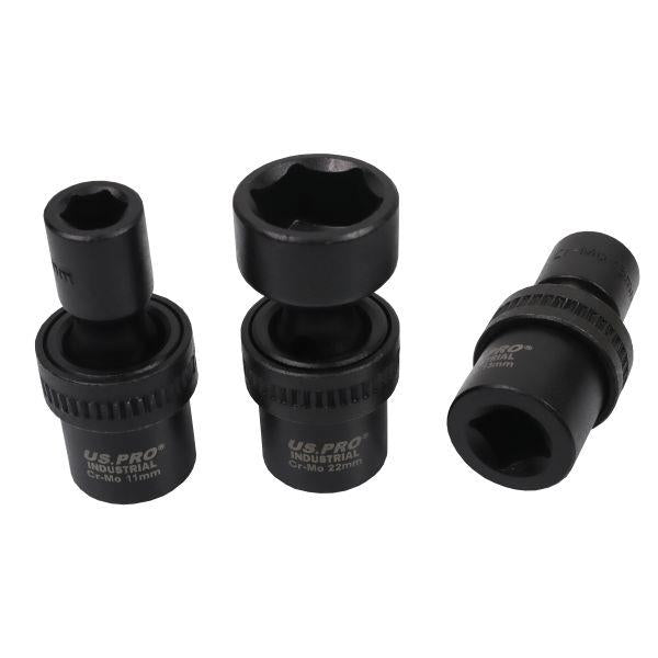 US PRO INDUSTRIAL 15pc 1/2" Dr Swivel Impact Shallow Sockets 10 - 24mm 7565