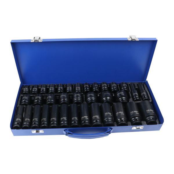 US PRO Tools 35pc 1/2" Dr 6pt Deep & Shallow Impact Socket Set 8-32mm Metal Case 7604