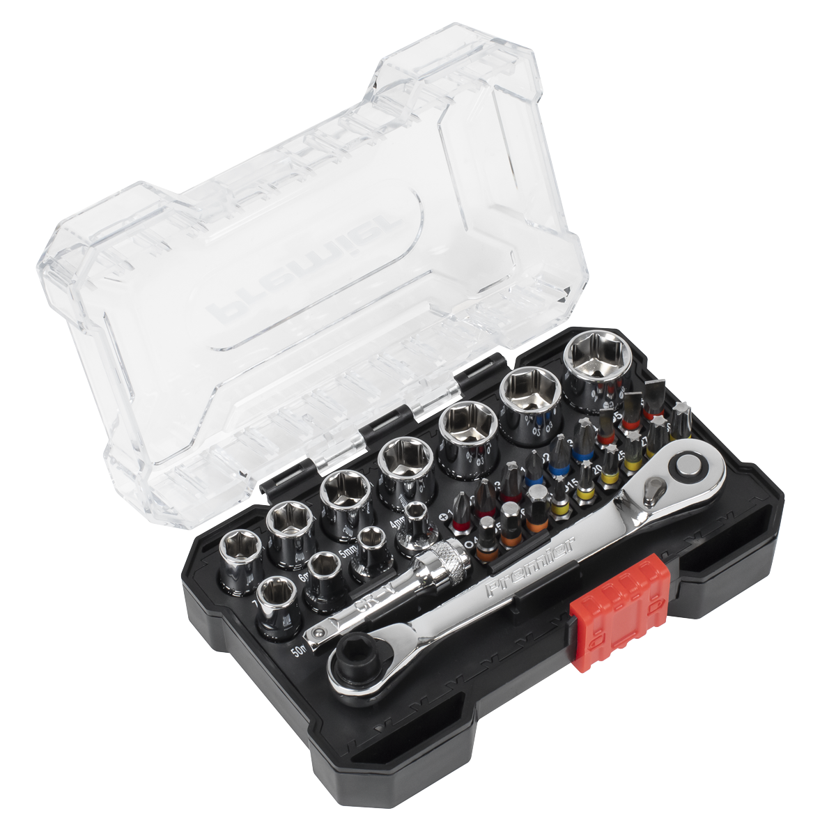 Sealey Premier Socket & Colour-Coded Bit Set 1/4"Sq Drive 31pc AK2111