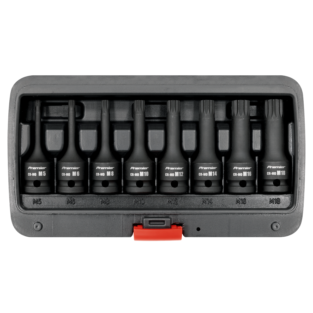 Sealey Premier Spline Impact Socket Bit Set 1/2"Sq Drive 8pc AK5604