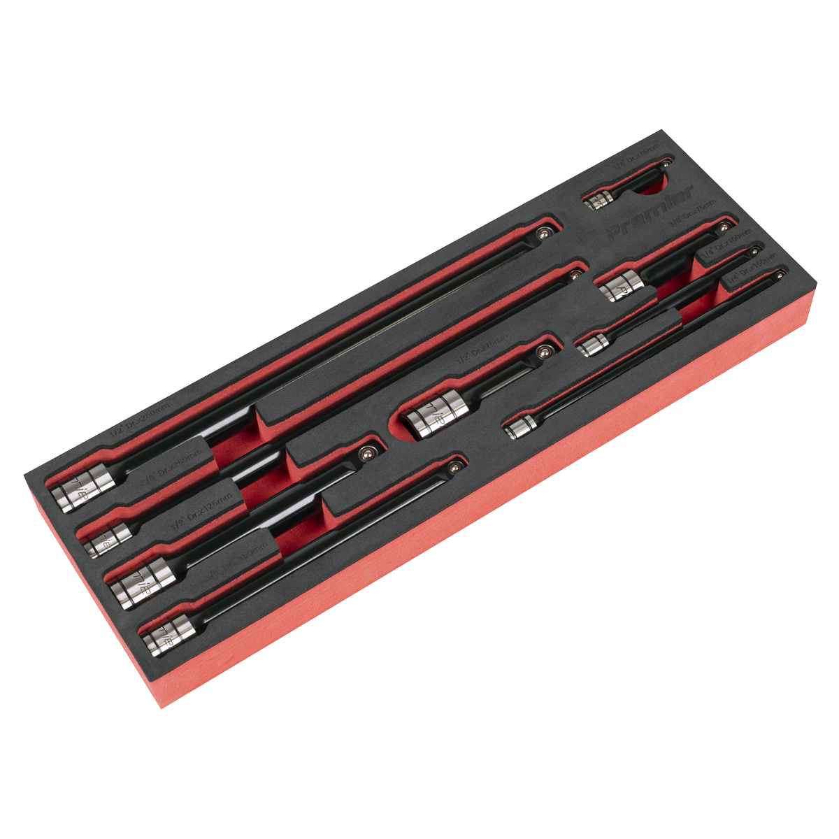 Sealey Premier Black Wobble/Rigid Extension Bar Set 1/4", 3/8" & 1/2"Sq Drive 9pc - Premier Black AK7693