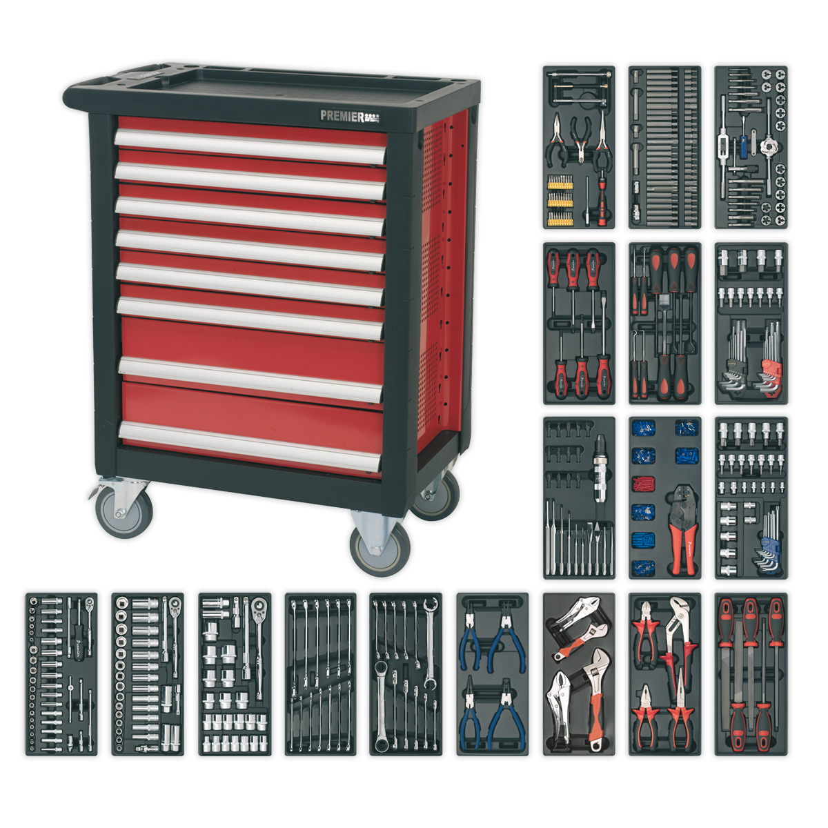 Sealey Premier™ Rollcab 8 Drawer with 707pc Tool Kit AP2408TTC08
