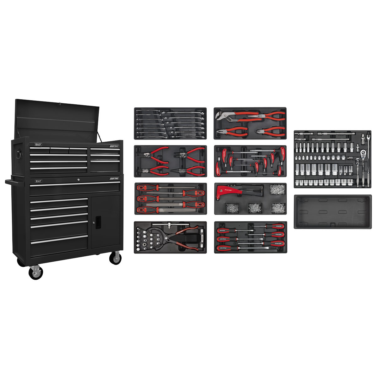 Sealey American PRO® Topchest & Rollcab Combination 15 Drawer with 117pc Tool Kit - Black AP41STACKBCOMBO