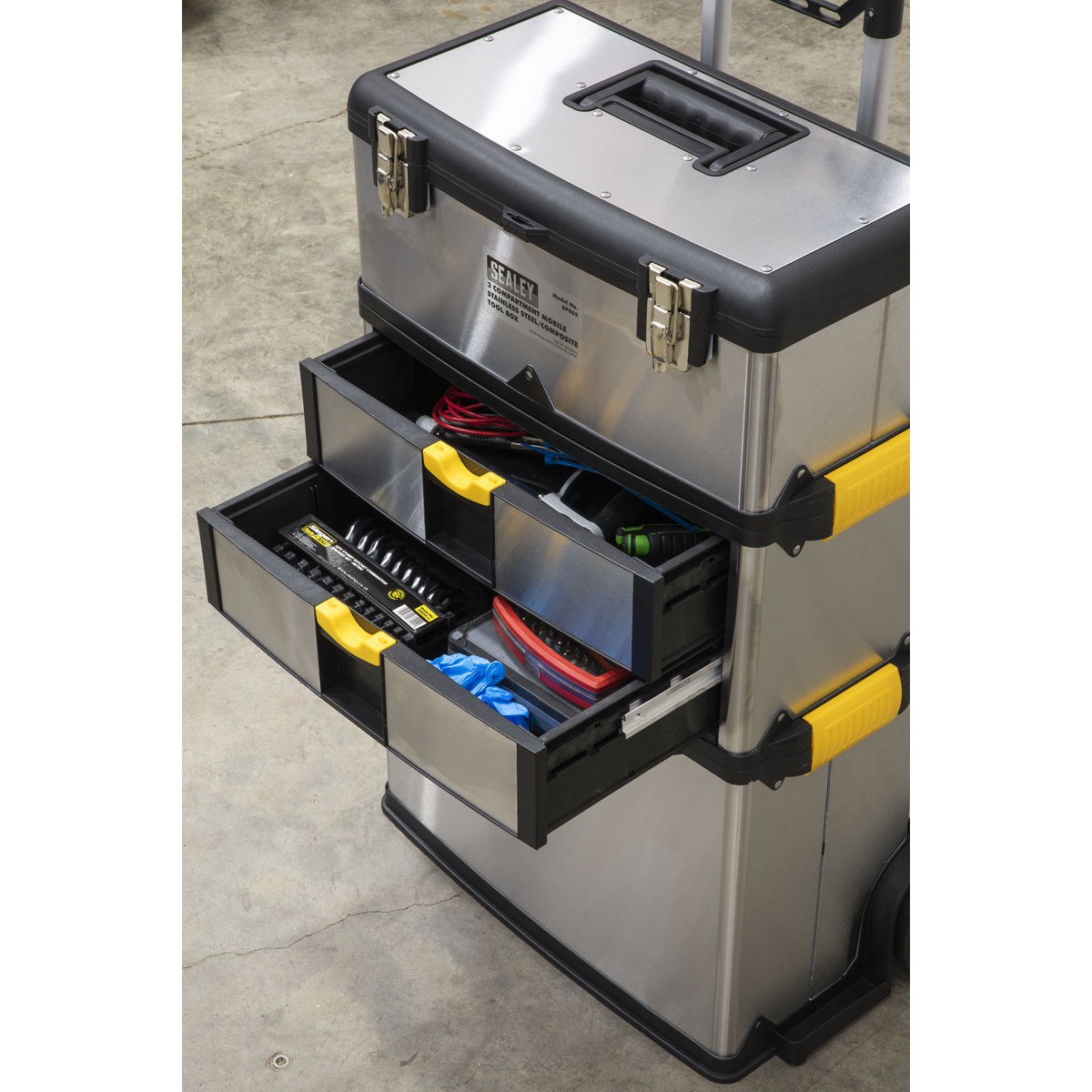 Sealey Mobile Stainless Steel/Composite Toolbox with 3 Compartments AP855