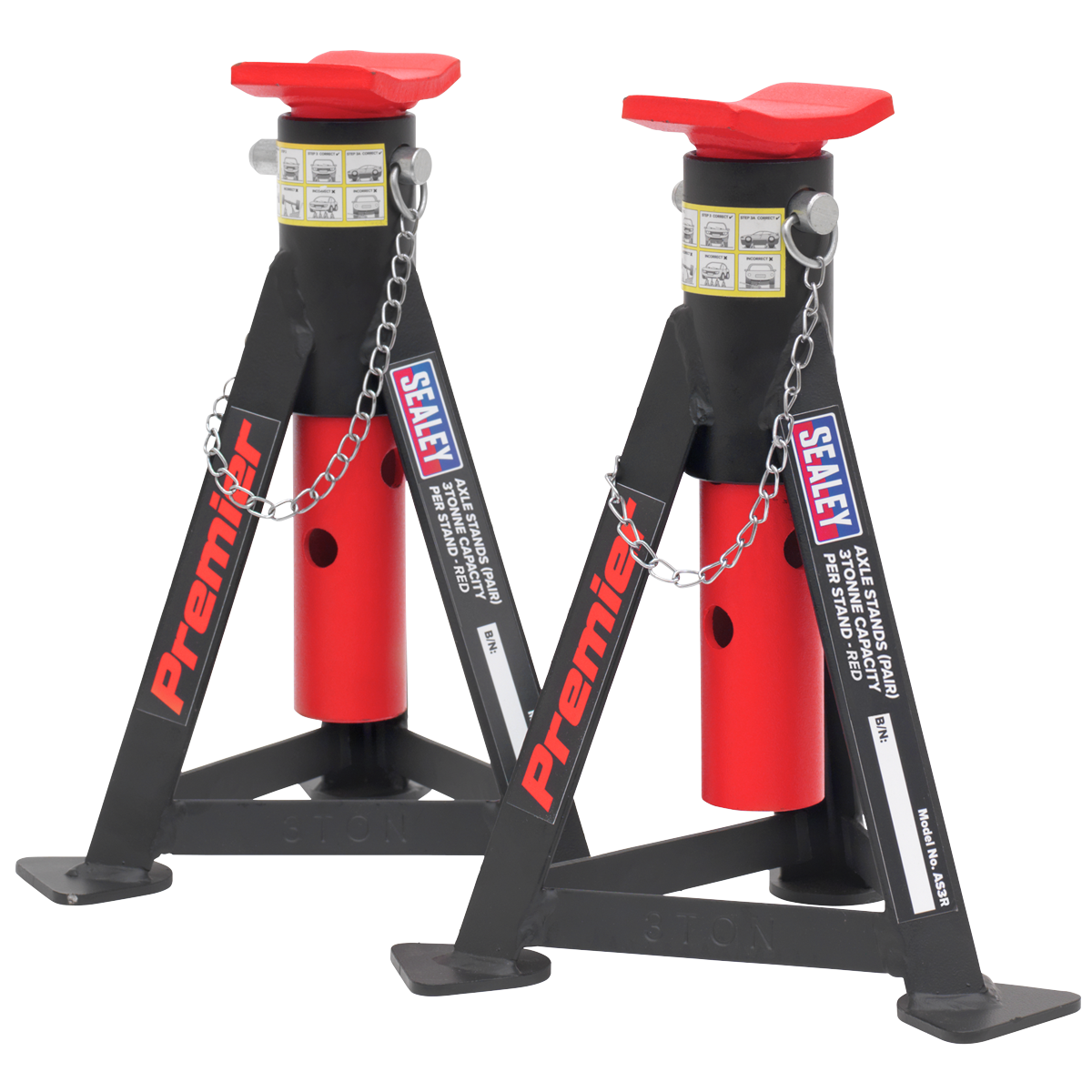 Sealey Premier Axle Stands (Pair) 3 Tonne Capacity per Stand - Red AS3R