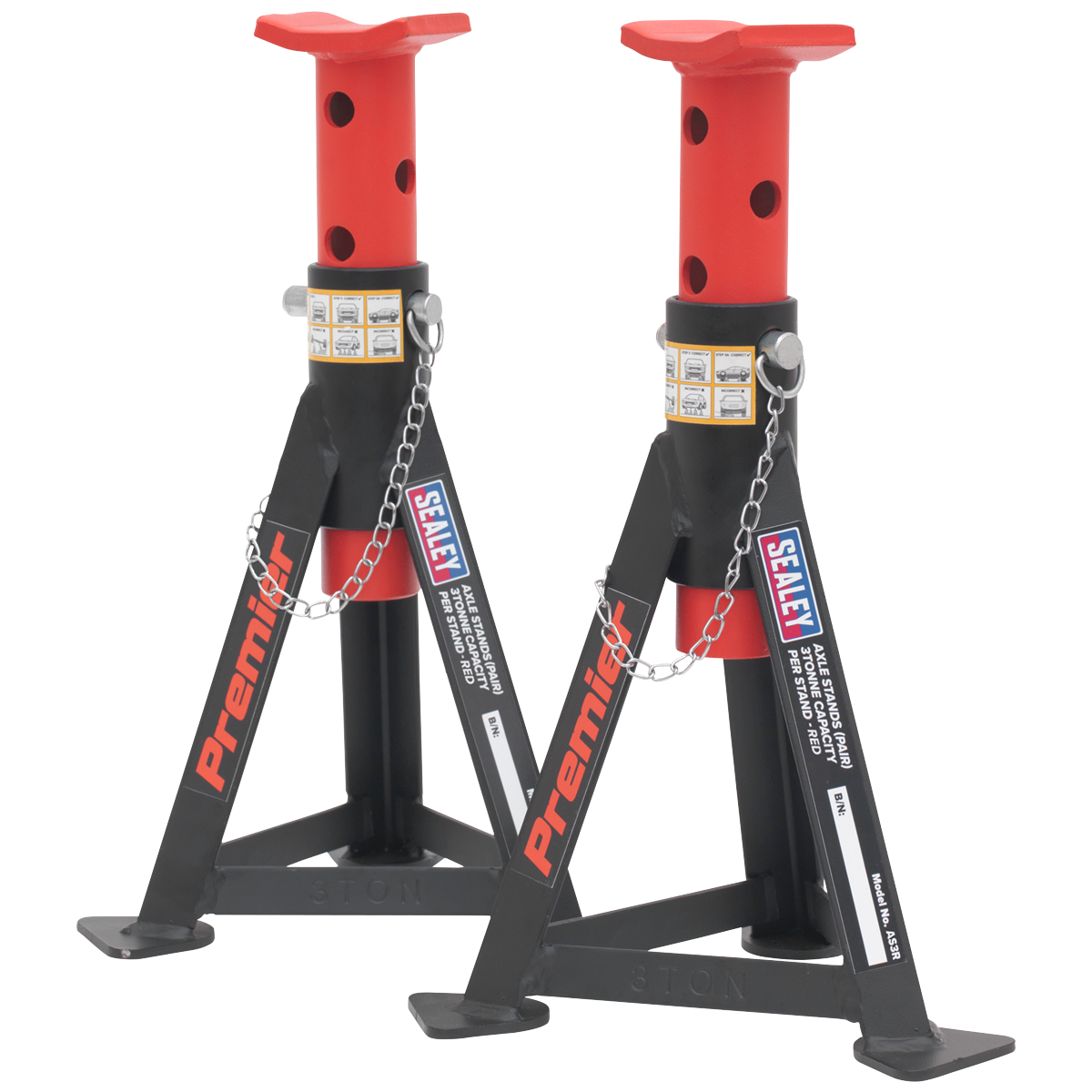 Sealey Premier Axle Stands (Pair) 3 Tonne Capacity per Stand - Red AS3R