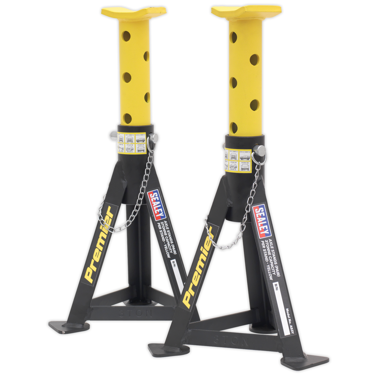 Sealey Premier Axle Stands (Pair) 3 Tonne Capacity per Stand - Yellow AS3Y