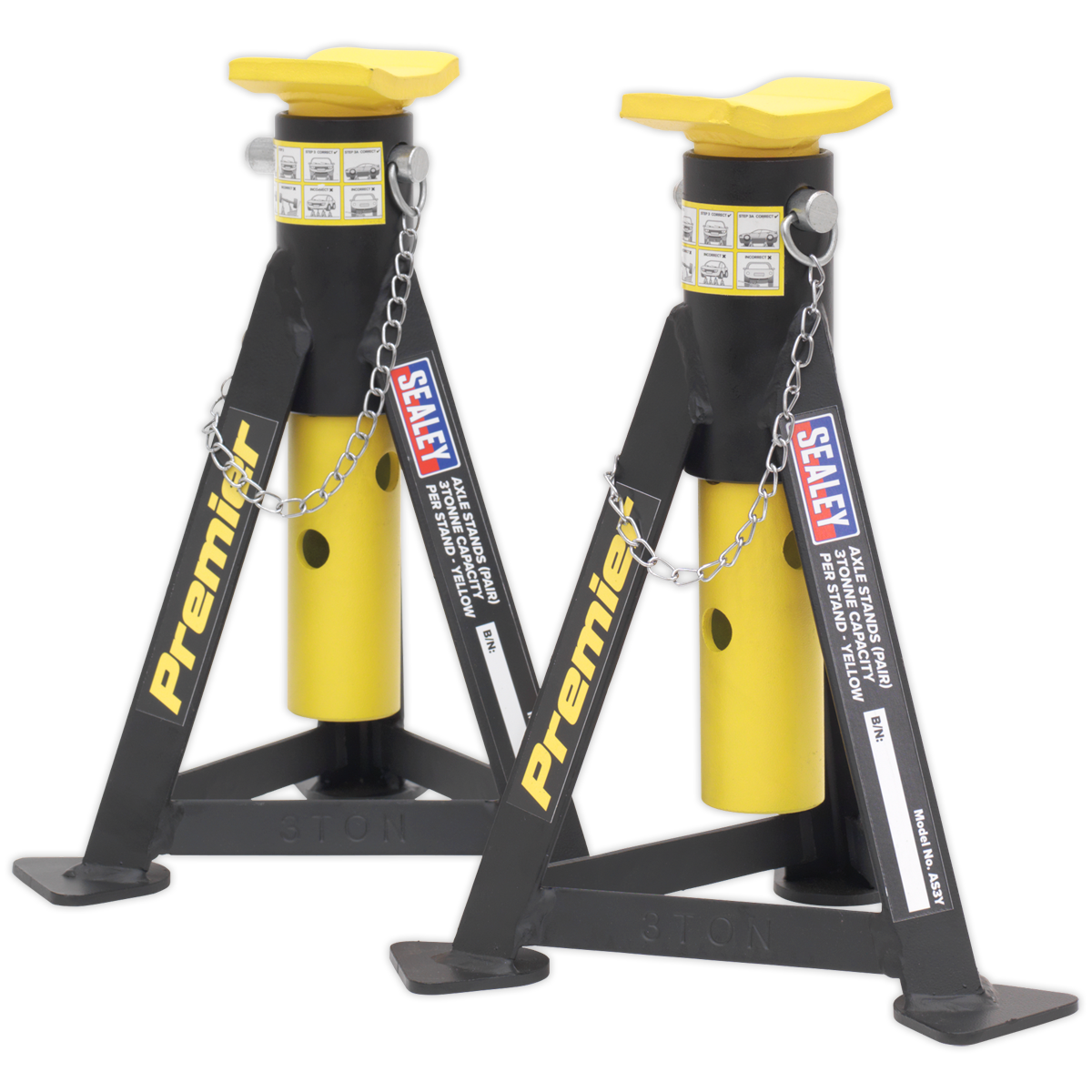 Sealey Premier Axle Stands (Pair) 3 Tonne Capacity per Stand - Yellow AS3Y